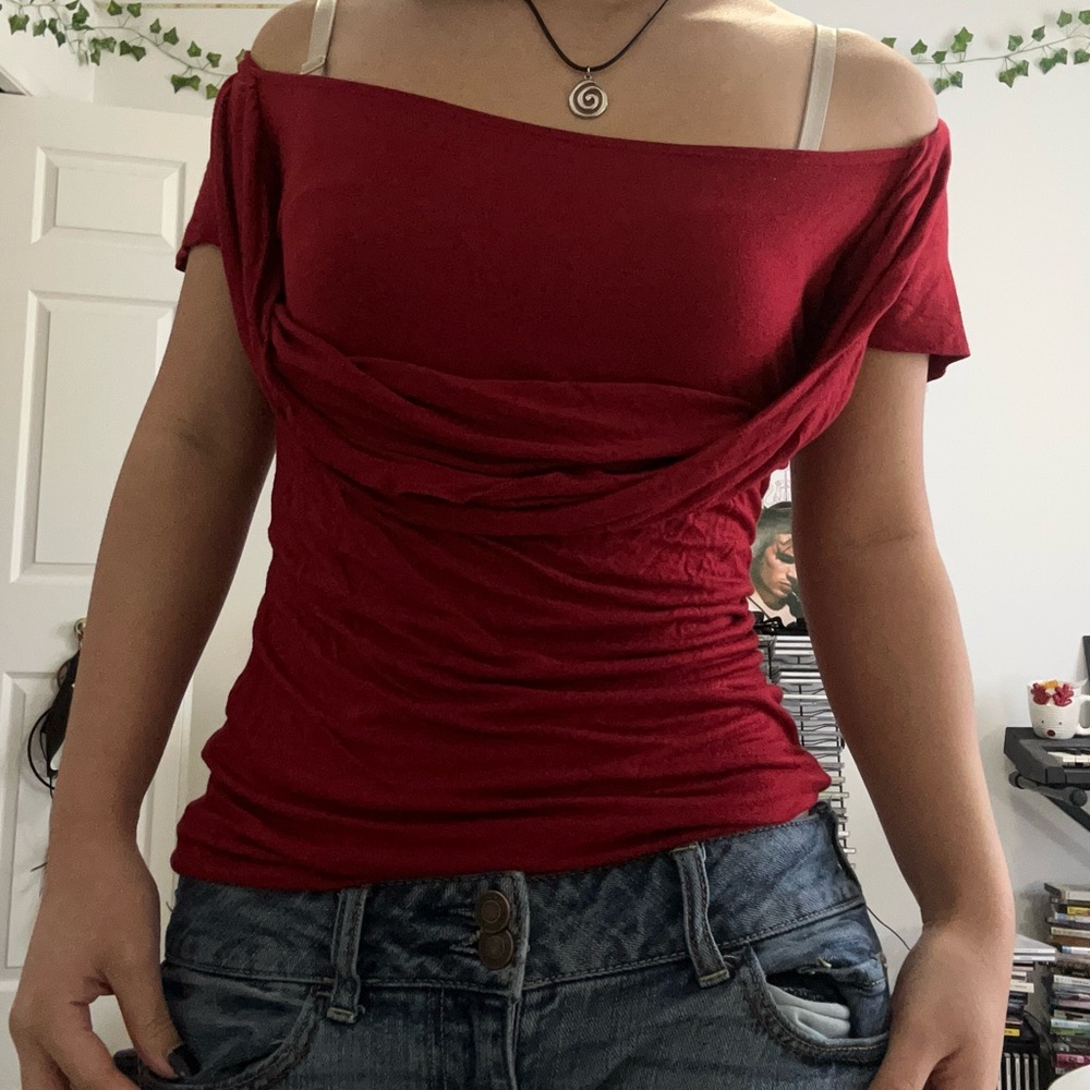 Mexx Deep Red Drape Neck Blouse